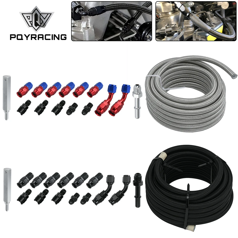 

25 FT 6AN 3/8" PTFE Stainless Steel Braide Oil Fuel Hose Line +AN6 Oil Fuel Fittings Hose End 0 45 Degree Oil Adaptor Kit