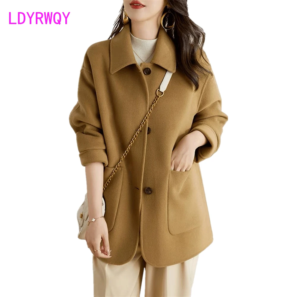 Small Yellow Woolen Coat 2023 Autumn/Winter New Korean Style Casual Woolen Coat Women's Wear