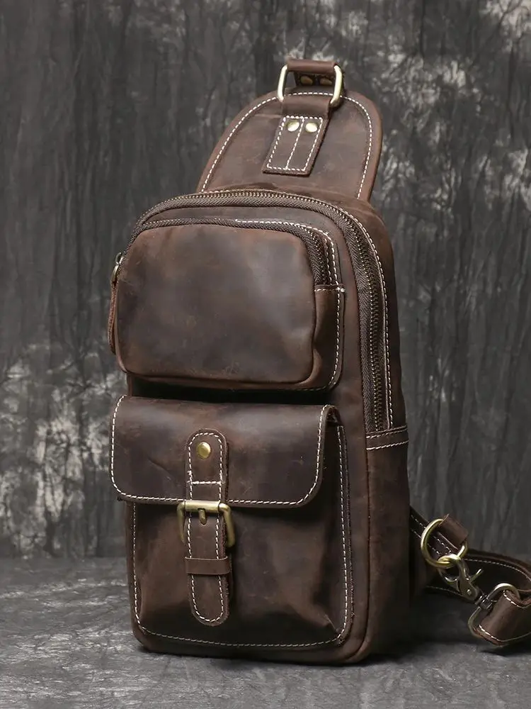 LUOKIR Vintage männer Rindsleder Brust Tasche Outdoor Sport Große Kapazität Einzelnen Schulter Umhängetasche Aus Echtem Leder männer Tasche – Detail 16