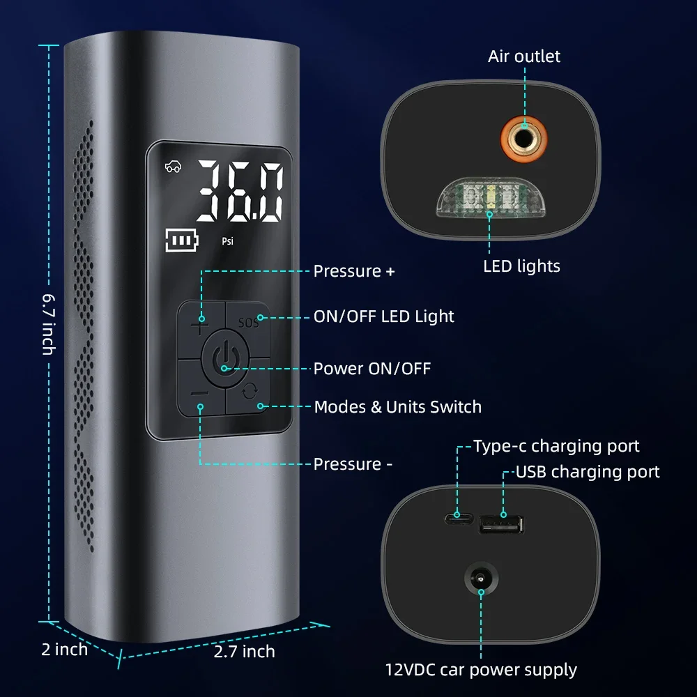 Car Electrical Air Pump Portable Wireless Compressor Tire Inflatable deflate Inflator LED USB Charge Car Motorcycle Bicycle ball air pump electric tire inflator air compressor pump air compressor tire inflator inflatable pump tire inflator gun