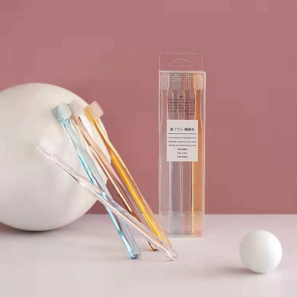 8Pcs 부드러운 강모 칫솔 크리스탈 투명 플라스틱 손잡이 홈 여행 효과적인 구강 관리 성인 칫솔