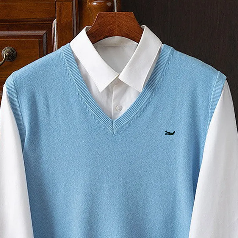 

Cashmere Blend Men's Knit Sleeveless Golf Oversize Vest Sweater Winter Clothes Korean Dongdaemun V-neck Best Male jersey luxury