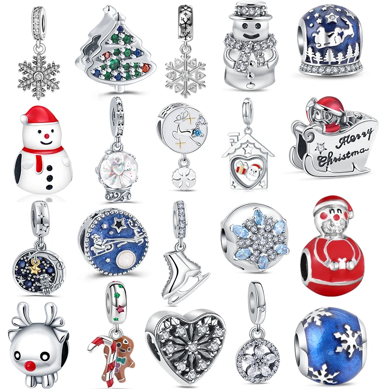 Charms de Navidad de plata 2022 para mujer, muñeco de nieve, copo de nieve, compatible con Pandora, Pulsera Original, joyería regalos de Navidad, novedad de 925| | - AliExpress