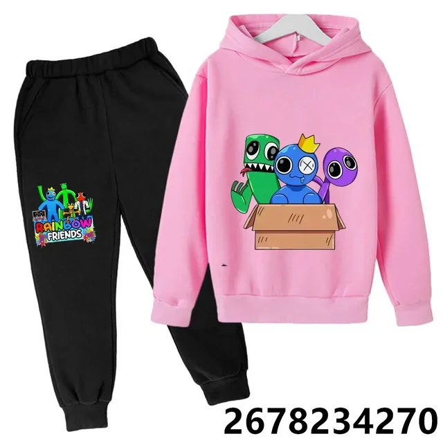 Nuevas sudaderas con capucha para niños con estampado de dibujos animados de amigos del arcoíris de anime, sudaderas de manga para primavera, otoño e invierno, conjuntos de sudaderas con capucha para
