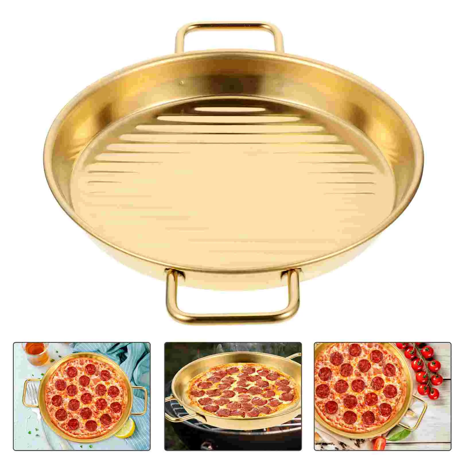 

Amphora Pizza Pan Round Shaped Baking Perforated Wear-resistant Tray Oven Handles Home Stainless Steel Fry