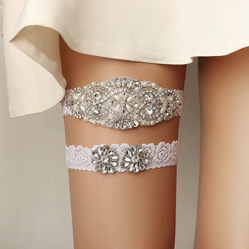 deladola Set di giarrettiere da sposa in pizzo con perle