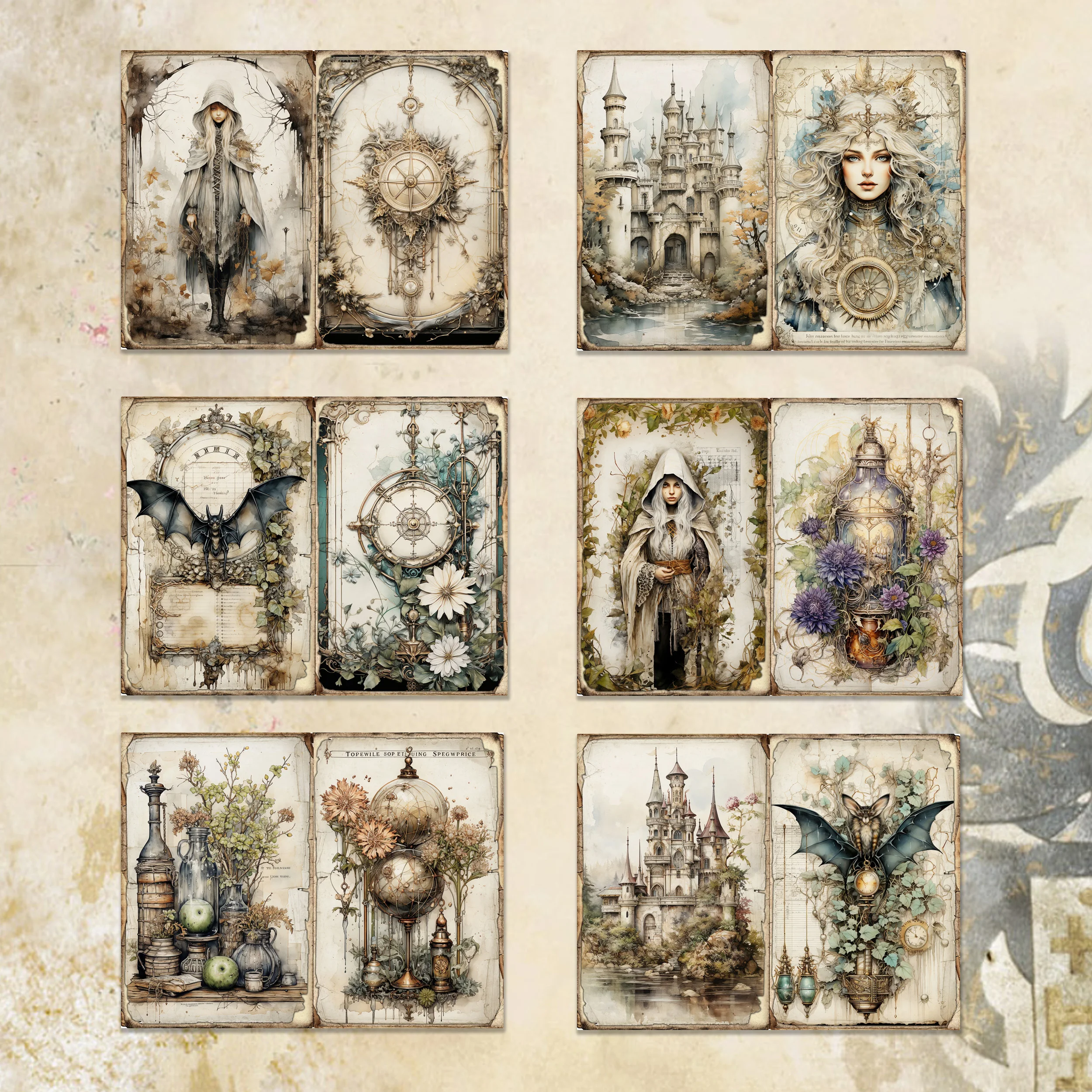 JAIIMAN 54pcs(12paper+42stickers) 빈티지 매직 테마 DIY 장식 종이, 저널 용품, 예술 공예, 스크랩북에 적합