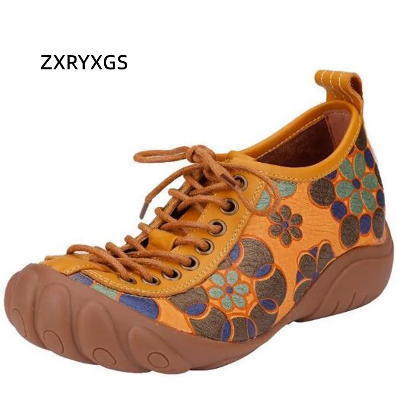 

2022 New Classic Printing Spell Color Women Fashion Sneakers Genuine Leather Shoes Comfort Soft Sole Non-slip Women Flats Tide