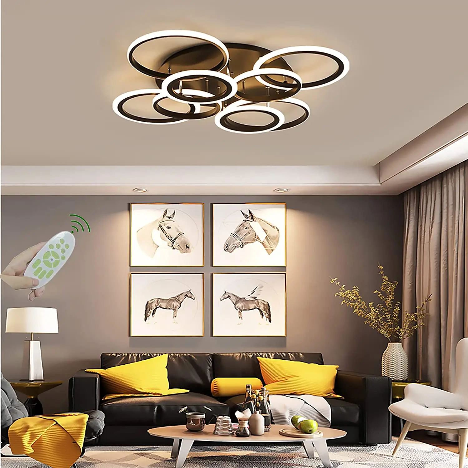 

Nordic Creative Round Circle LED Chandeliers For Bedroom Living Room Restaurant Lighting Black Lustre Ring Ceiling Lights