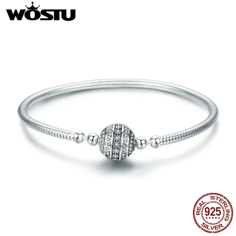 Wostu 진짜  스파클링 볼 팔찌 & bangles 여성을위한 diy 매력 비즈 원..
