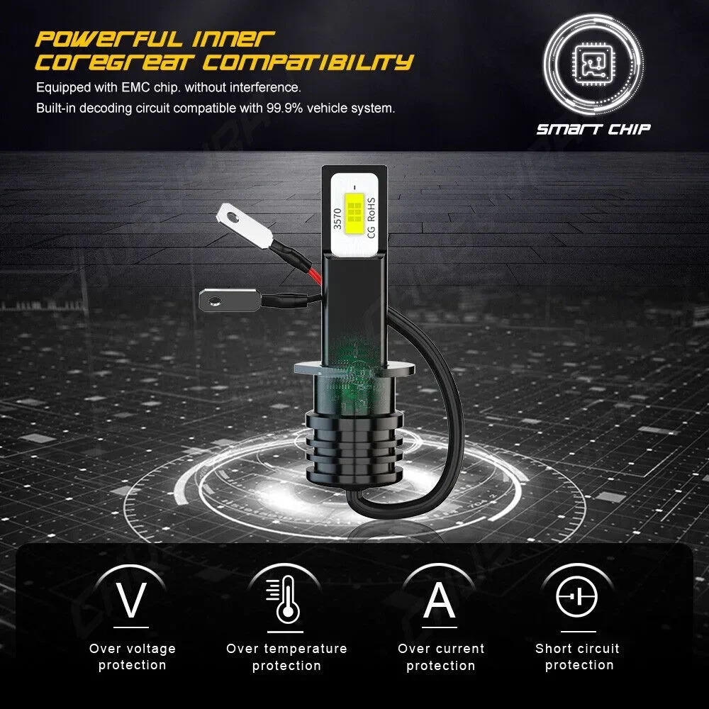 2x H1 LED Headlight Bulbs Conversion Kit High Low Beam Super Bright 6000K White 3000K Yellow 12000K Blue led lights led bulbs led headlights led car lights led car headlights