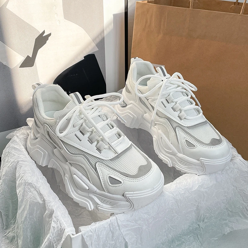 

Женские кроссовки на толстой подошве, сетчатые дышащие кроссовки с подъемом, новинка 2023, модная повседневная простая универсальная женская обувь, осень