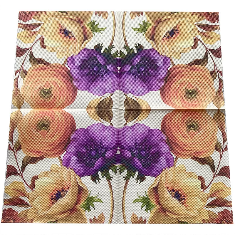 paper napkins disposable paper placemats tissue paper decoration 10/20pcs/Pac 33*33cm 2-Ply New Colourful Leaf Flower Printed Napkin Party Decoration Wine Glass Flower Paper Paper Placemat