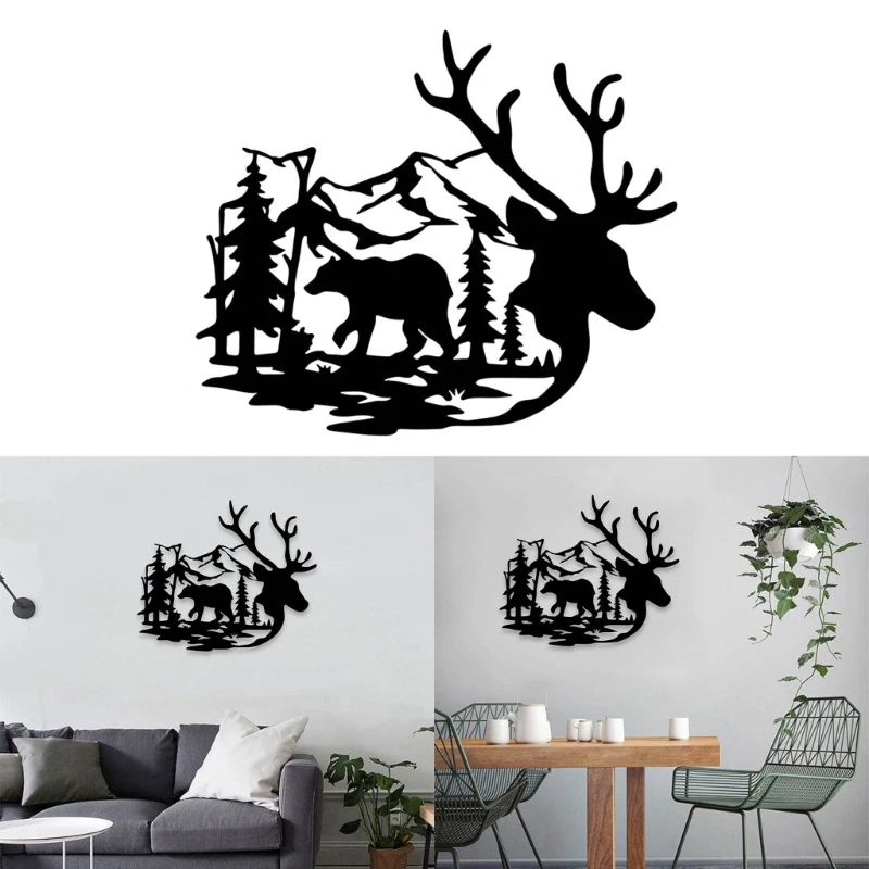

Beauty Wildlife Home Deer and Bear Metal Wall Art for Bedroom Office-Home