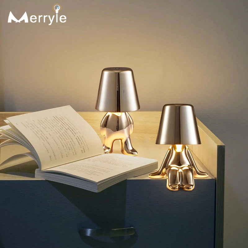 

Creative Thinker Little Golden Man Desk Lamp Rechargeable Decorative Table Lamp for Hallway Corridor Office Bedroom Bedside Lamp