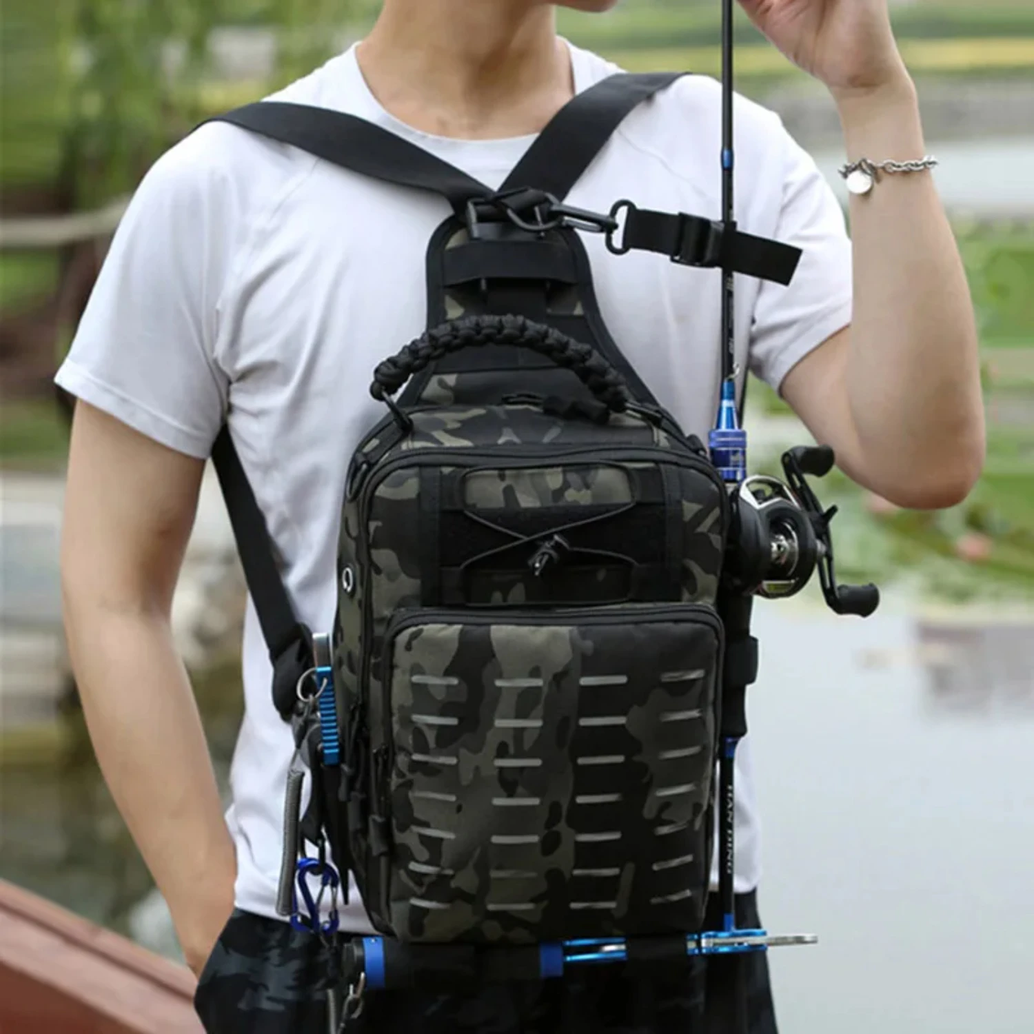 Fishing Rod Fishing Lure Box Lure Backpack Military Tactical Laser Molle Outdoor Fish Camping Hiking Hunting Bags Men X1G