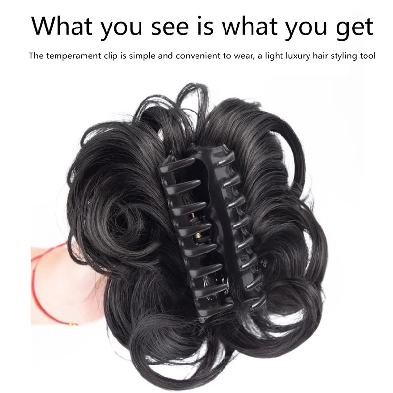 Chignon sintetico per capelli Parrucca riccia disordinata realistica Bocciolo di fiore Clip di presa Elastico per donna Pezzi di capelli finti Seta ad alta temperatura - immagine 3