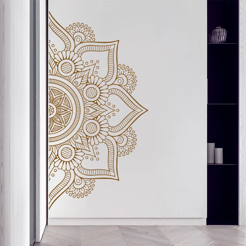Wall Stickers Self Adhesive Wall Stickers Vinyl Wall Stickers Half Mandala Wall Art Decals-Mandala Decal-Boho Decor Bohemian Stickers Headboard Decal Yoga Studio Vinyl MT40
