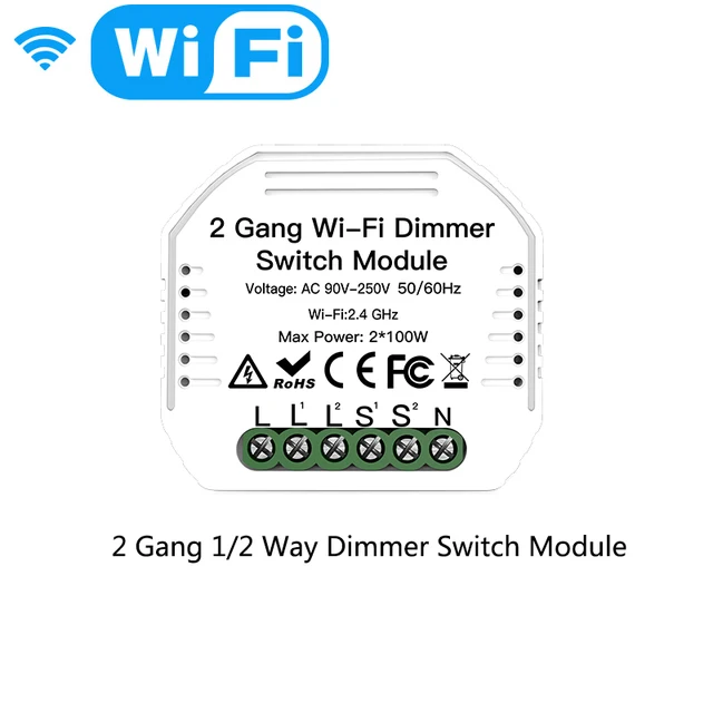Moes Smart ZigBee WiFi Switch Module Dimmer Curtain Switch Smart Life App Remote Control Alexa Google Home Voice Control WiFi 2 Gang Dimmer