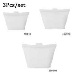 Enhanced Reusable Silicone Food Storage Bags - Stand - Up, Zip - Closure, Multi - Purpose, Dishwasher, Microwave & Oven Safe (3Pcs - Transparent)