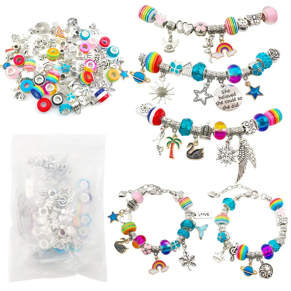 Charm Bracelet Making Kit Including Jewelry Beads Snake Chains