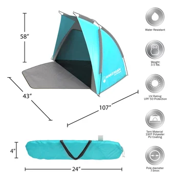 Beach Tent Sun Shelter Lightweight UV Protection Easy Setup Zip Up Porch Carry Bag Family Kids Outdoor Sports 4