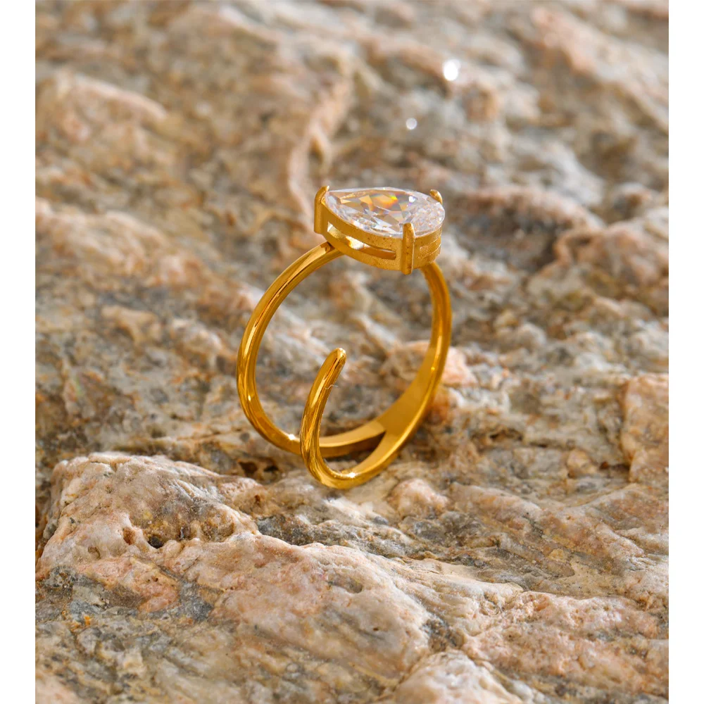 Yhpup Ring Cubic Zirconia Stainless Steel Unique Finger Jewelry