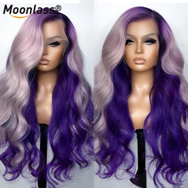 Purple Highlight Human Hair 13x4 Lace Frontal Human Hair Wig