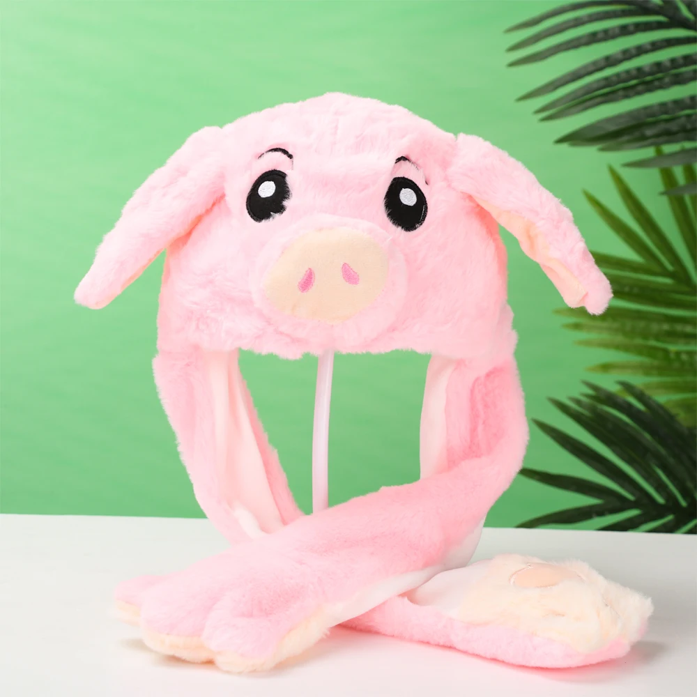 1PC Cute Animals Ear Moving Jumping Hats Plush Warm Soft Women Girls Funny Cap Winter Rabbit Pinch Airbag