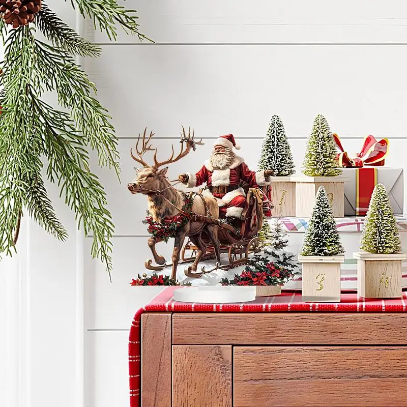 Christmas Reindeer Sleigh Santa Figurine 2D Acrylic Christmas