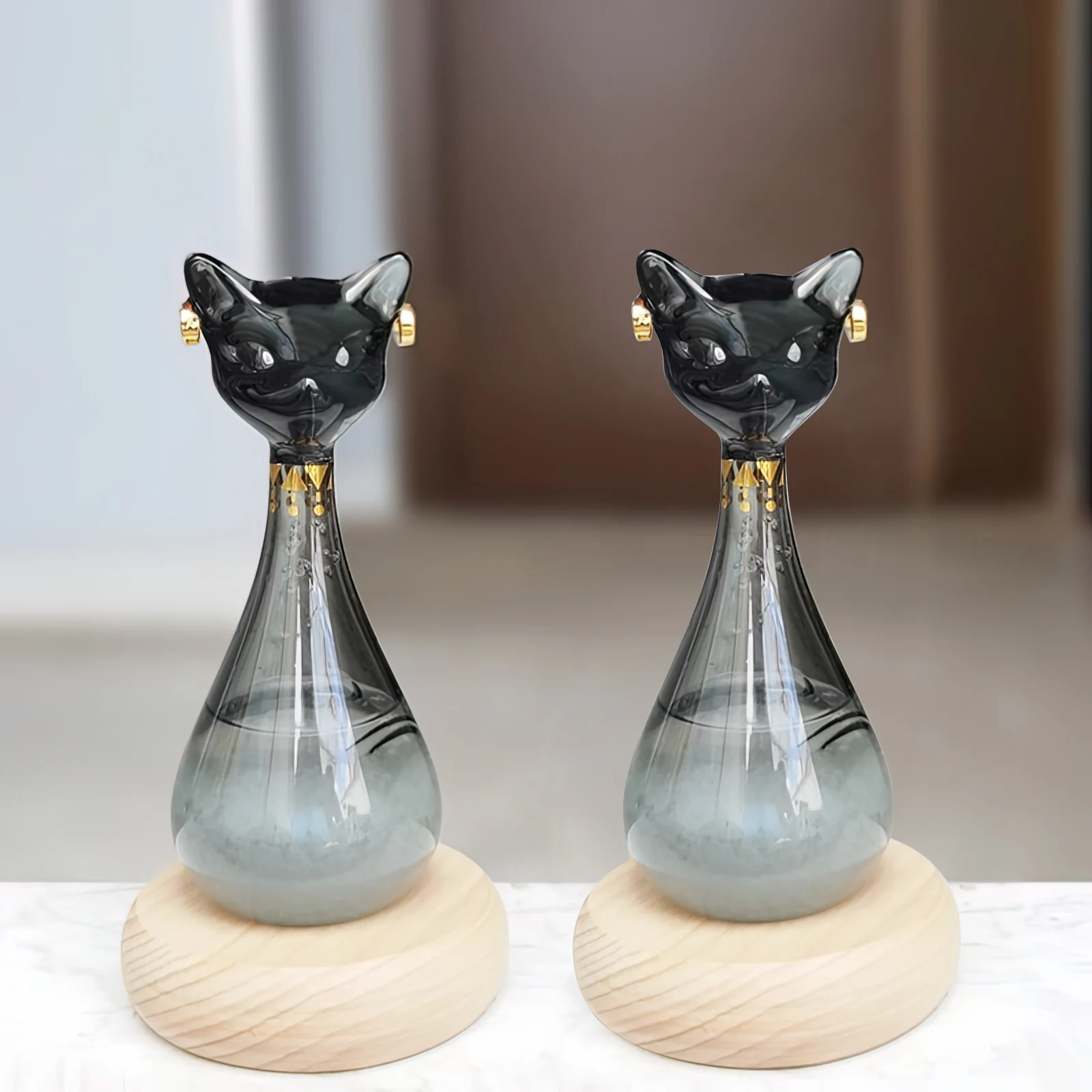 Weather Forecast Bottle Egyptian Cat Storm Bottle With Wood Base Christmas Gift Decoration Glass Liquid Desktop Craft Ornament