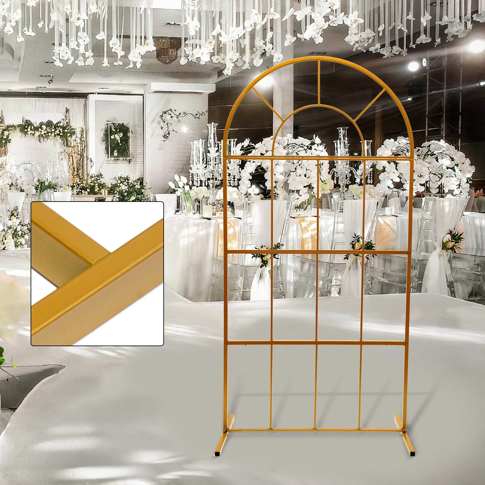39x79" Round Top Golden Metal Wedding Event Party Arch Frame DIY Decoration Display Stand