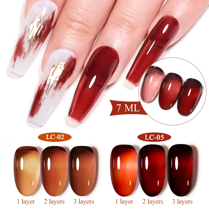 Nail Gel Polish LILYCUTE 7ML Jelly Amber Gel Brown Winter Crystal Nail Polish Translucent Color Nail Art Gel Permanent UV Polish Varnish
