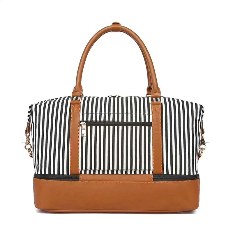 Travel Lady Bag Striped Canvas Crossbody Bag One-shoulder Hand Luggage