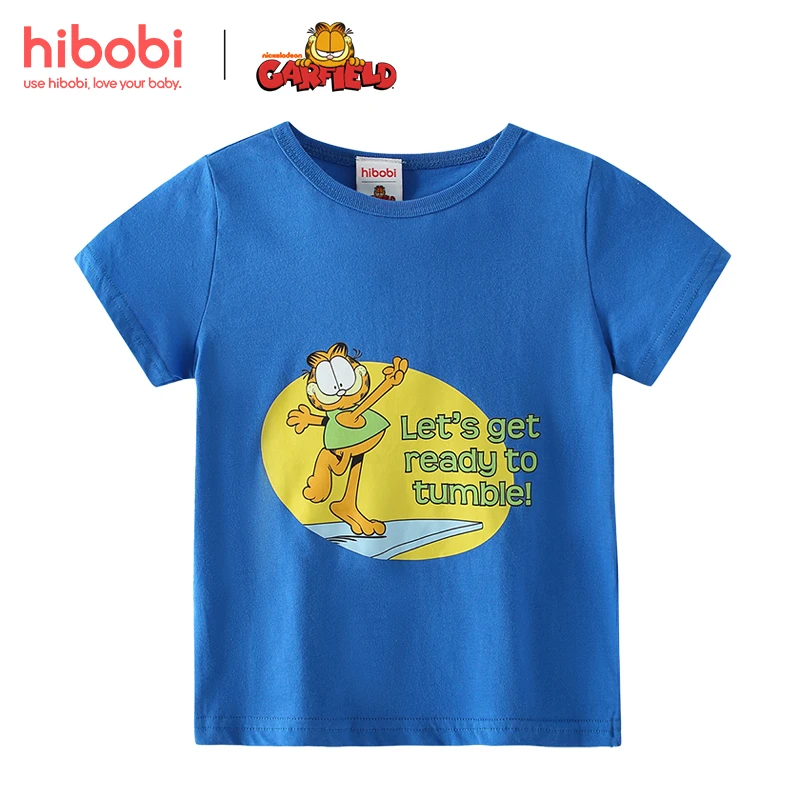 Детская Хлопковая футболка hibobi x Garfield для маленьких мальчиков милая с мультяшным