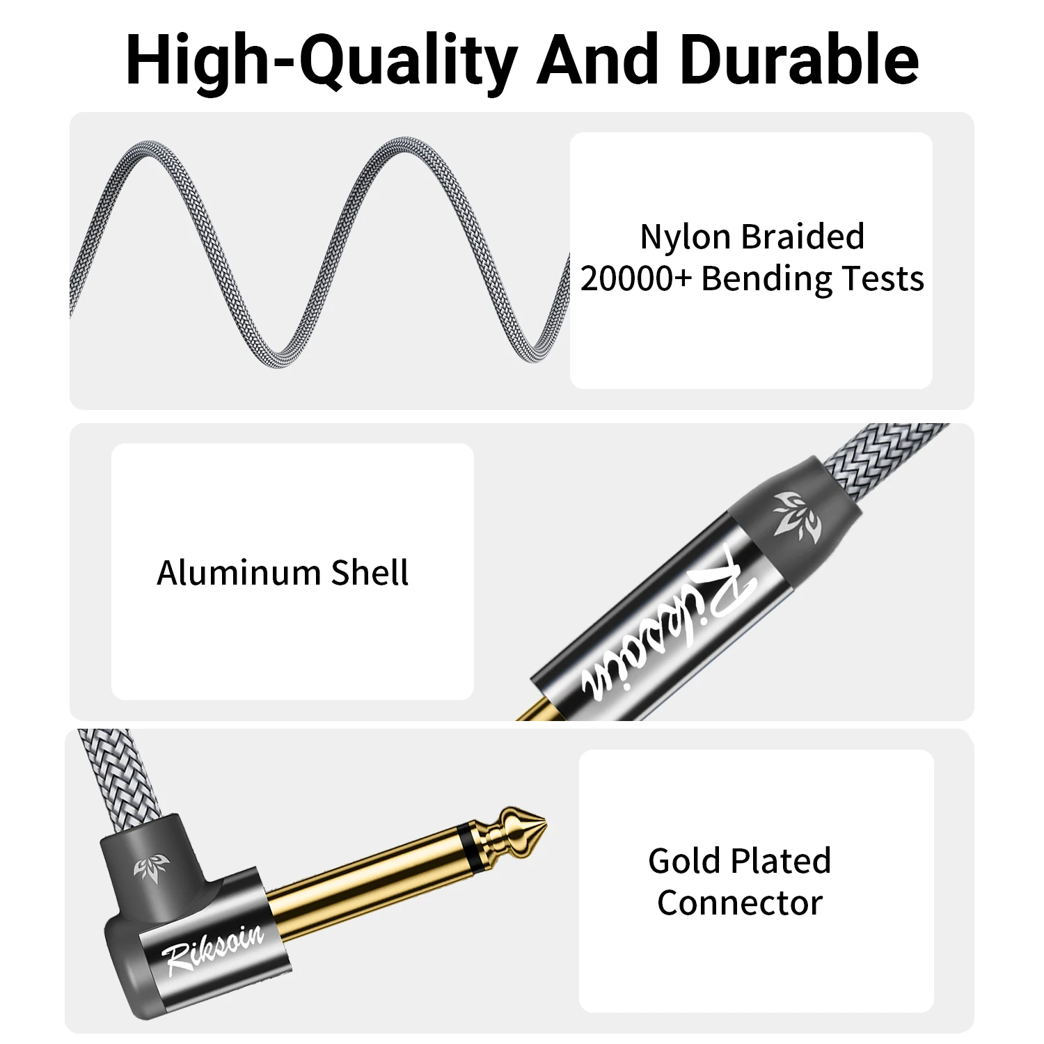 Premium Right Angle Guitar Audio Cable - Hi-Fi Stereo Sound Cord