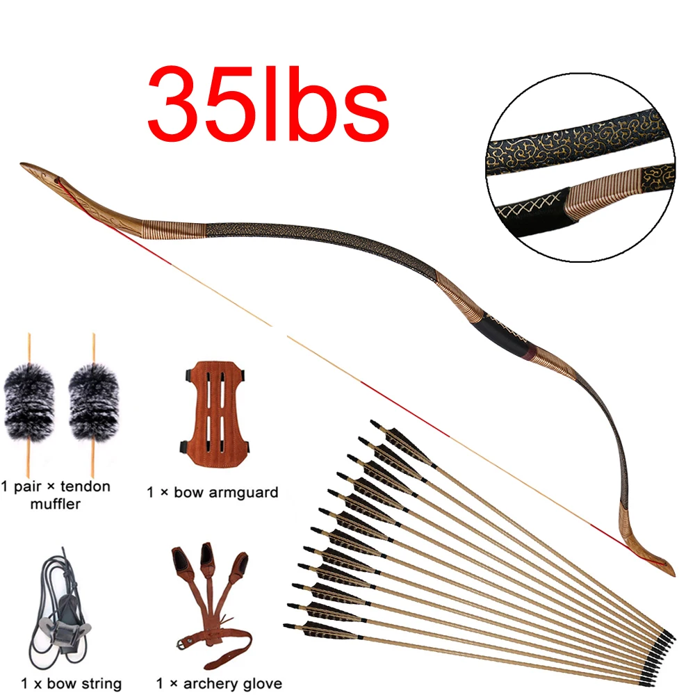 Traditional Longbow Handmade Takedown Recurve Bow and Arrow Set 20
