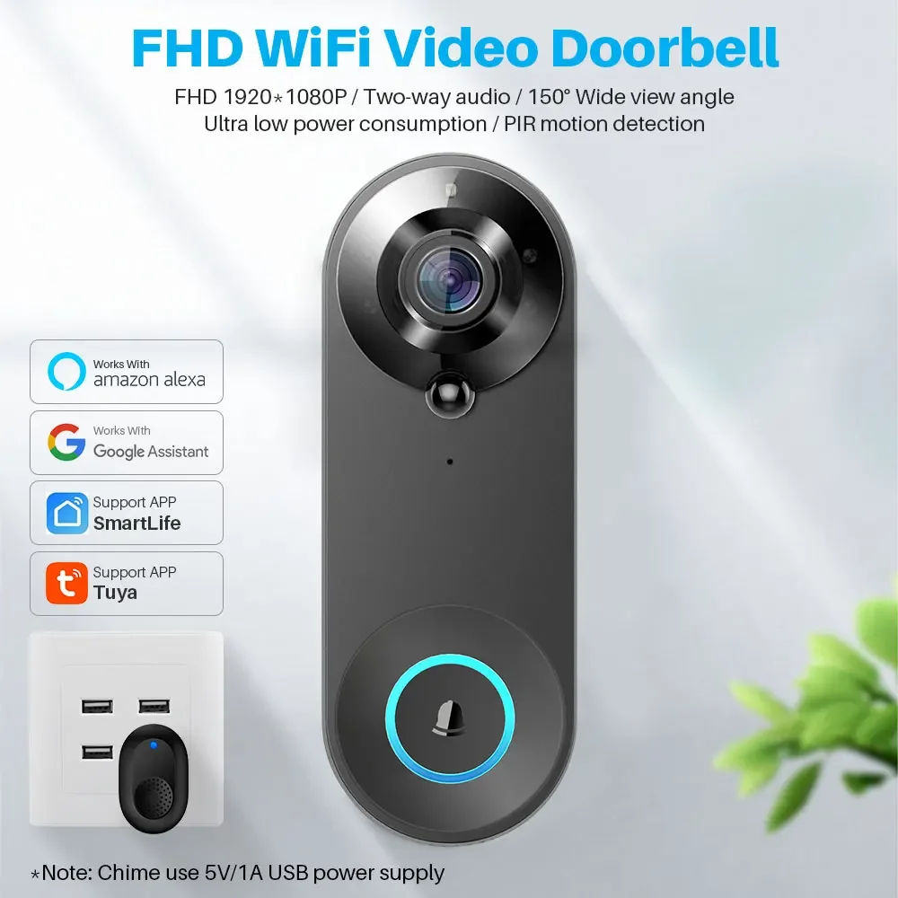 

Дверной Звонок беспроводной с поддержкой Wi-Fi и камерой 1080P
