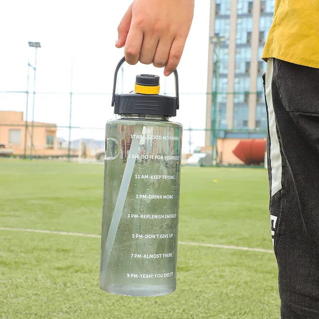 3 Liter Water Bottle with Straw 2L 1L Large Big Motivational  BPA Free School gym Sports Drinking Bottle 6