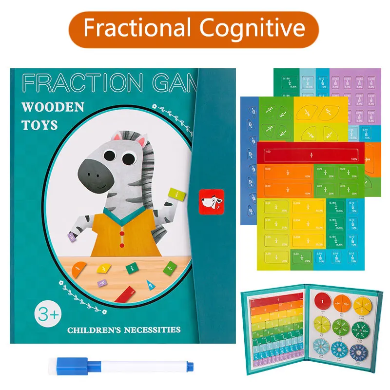 Children Magnetic Fraction Learning Math Toys Wooden Fraction Book Set Parish Teaching Aids Arithmetic Learning Educational Toys 2