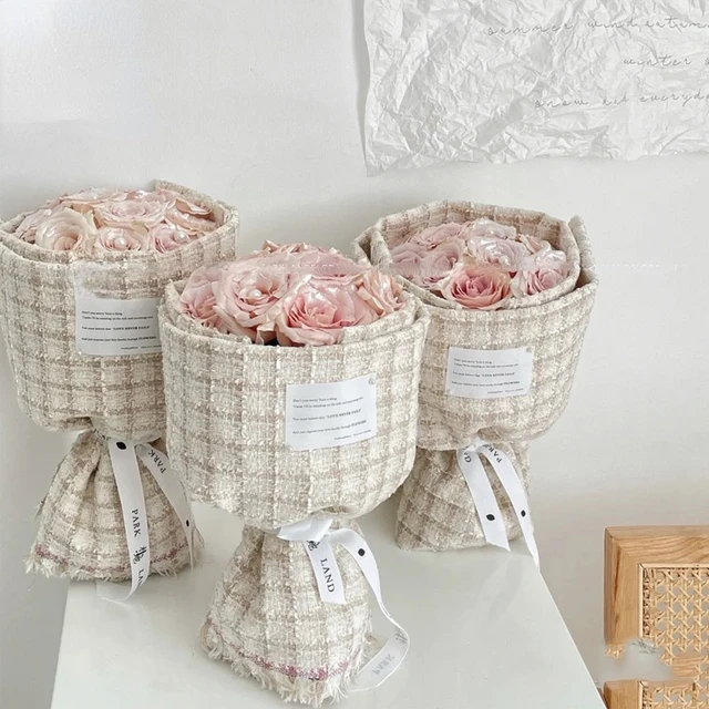 Checkered Fabric Flowers Wrapping Paper, DIY Bouquet Flower Shop Materials,  1.5 m