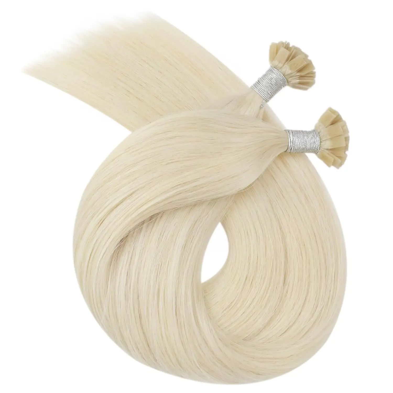 플랫 팁 백금 금발 헤어 익스텐션, 퓨전 헤어 익스텐션, 플랫 팁, 미리 접착된 헤어 익스텐션, 금발 케라틴 헤어, 50G