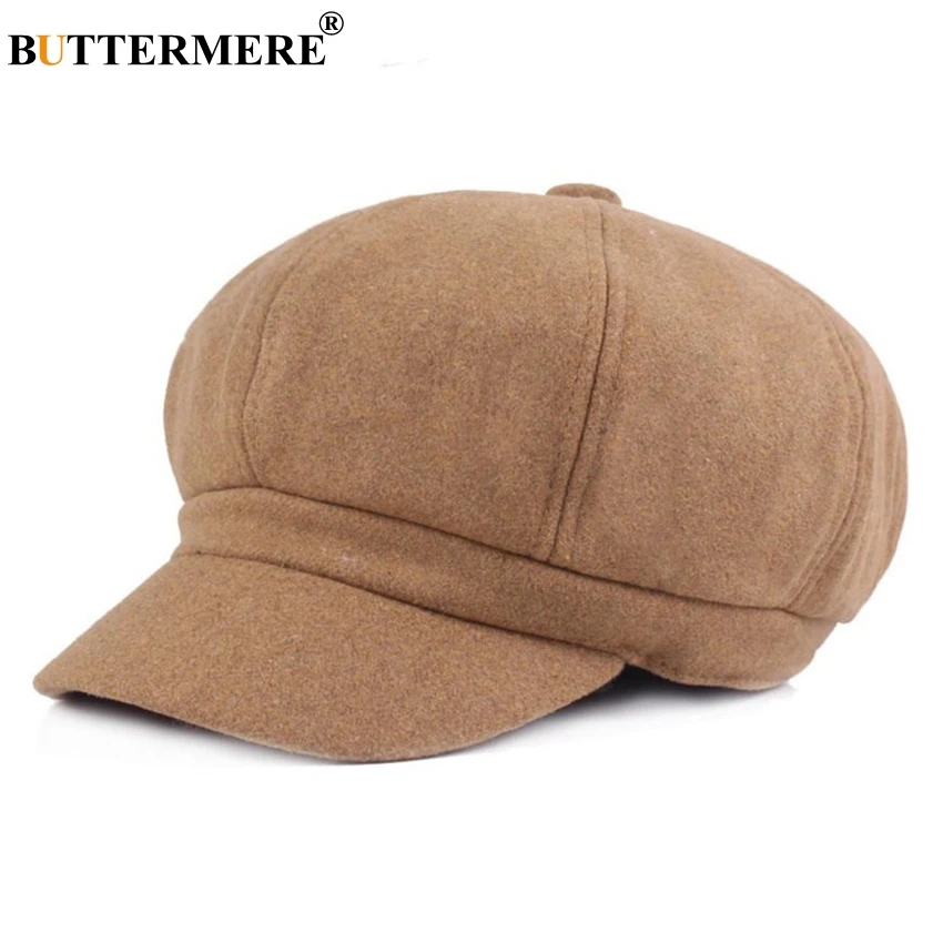 BUTTERMERE Women Beret Newsboy Cap Winter Spring Black Solid Octagonal Cap Vintage Casual Brand Eight Panel Baker Boy Hat