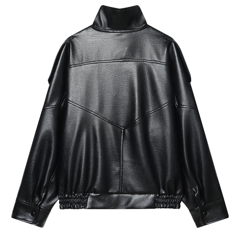 Women's Jacket Black Pu Leather Jacket Long Sleeve Top Female Autumn 2025 New In Jackets & Coats Street Zip-Up Jacket Streetwear - 2
