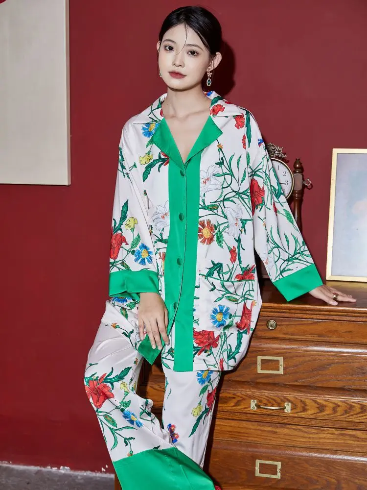 Satin Pajamas Set Women Green Green Silk Pajamas Women Pyjamas