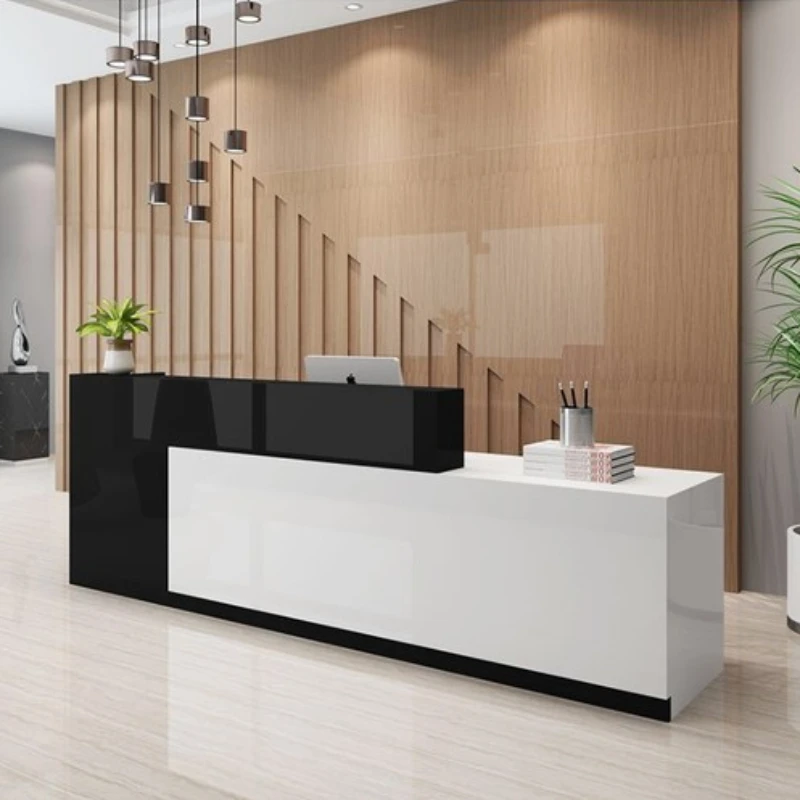 Salon Reception Desk Aesthetic Counter Long Black Cash Cabinet Center Decor Home Bar Furniture Glass Pulpito Professional Front