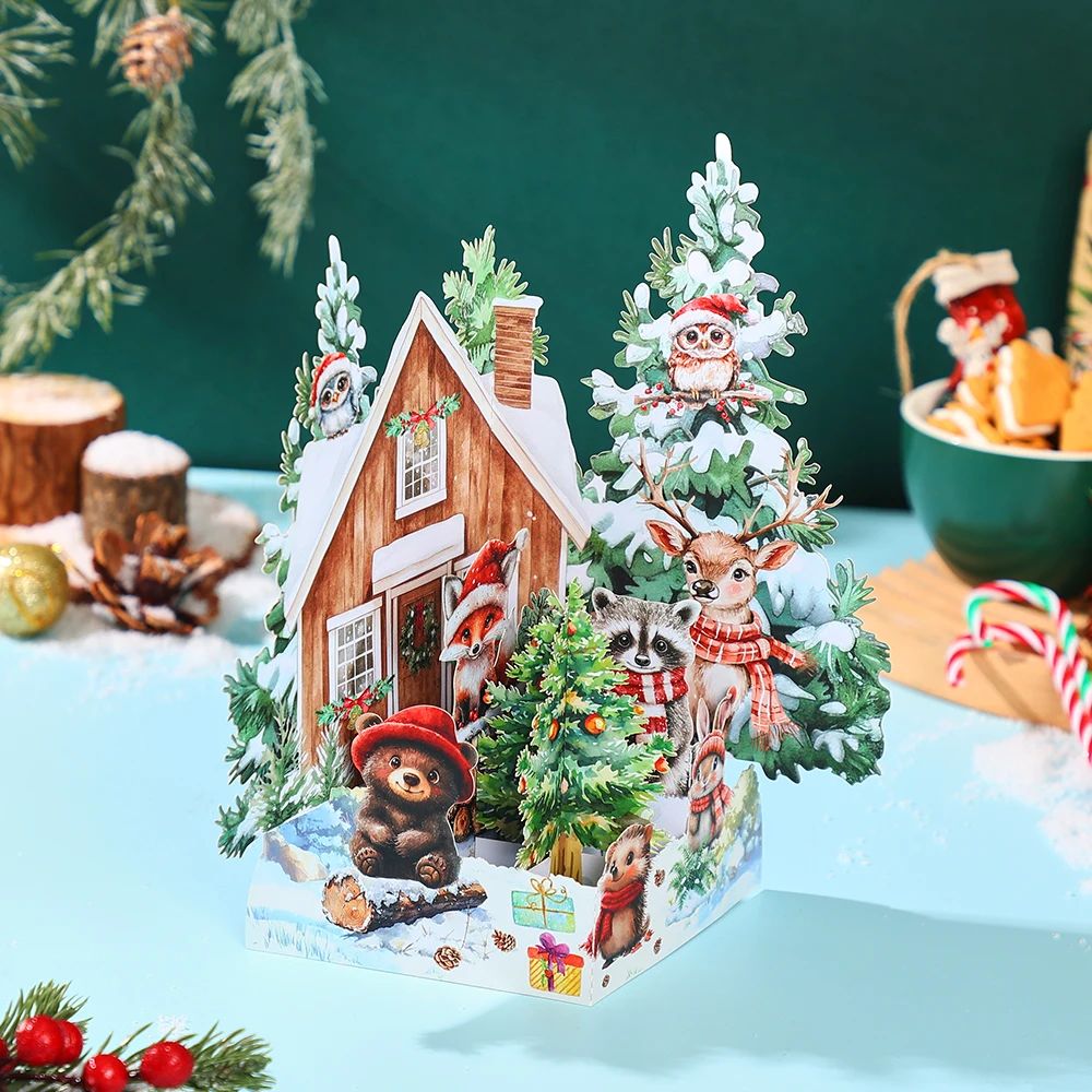 Animal Forest Themed Ornament Greeting Card, Christmas Greeting Card - Image 2