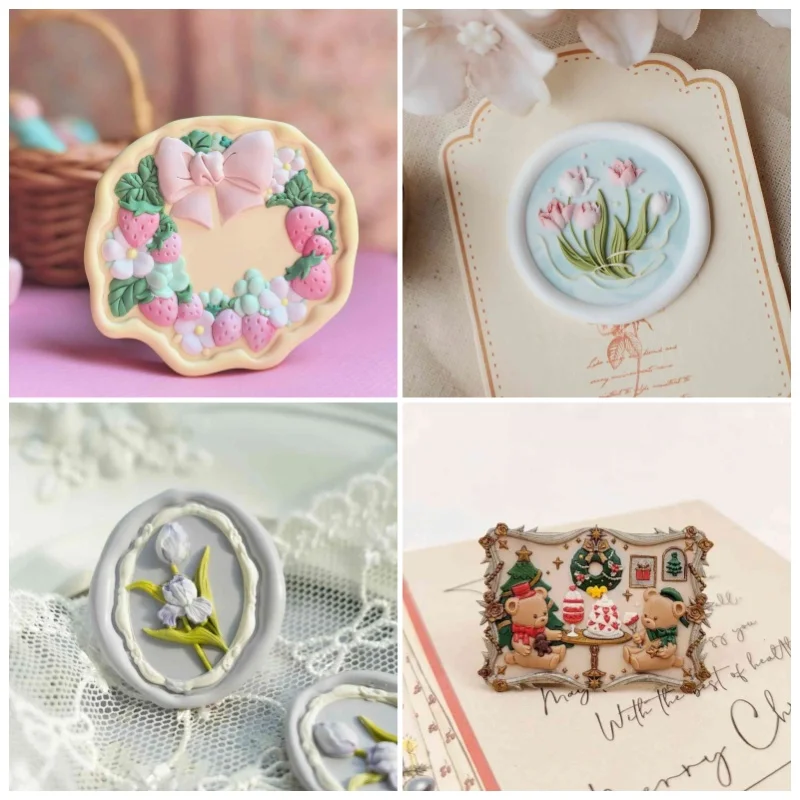 Creative Stamp Fire Stamp Wax Brass Head Christmas Bear Cake Opposite Embossed Peace Fruit Tree Wishing Socks Toy