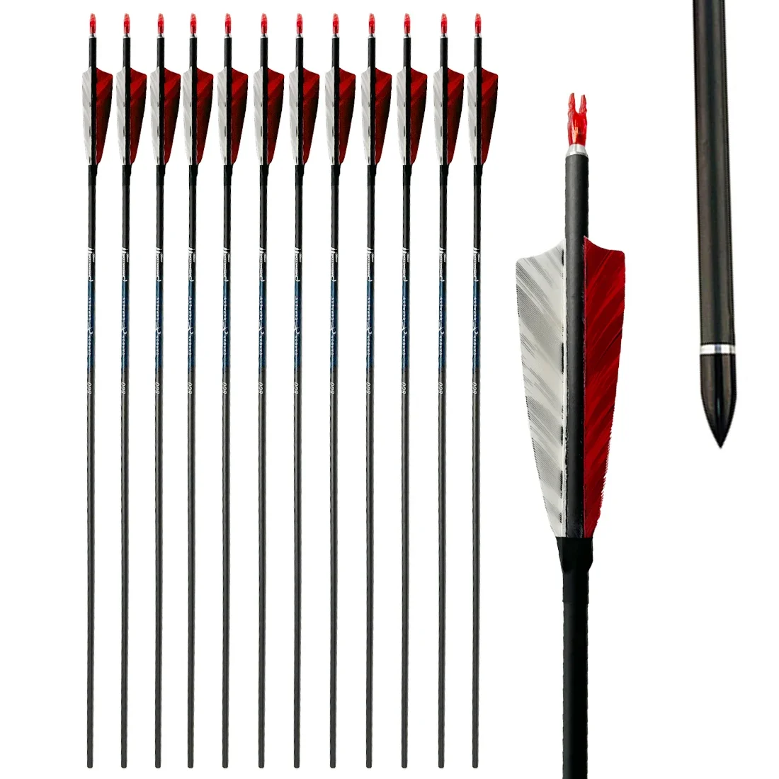 ID6.2 SP300-800 Carbon Arrows 4" Turkey Feather Pin Nock Compound Bow Hunting Bow and Arrow Accessoires 12pcs