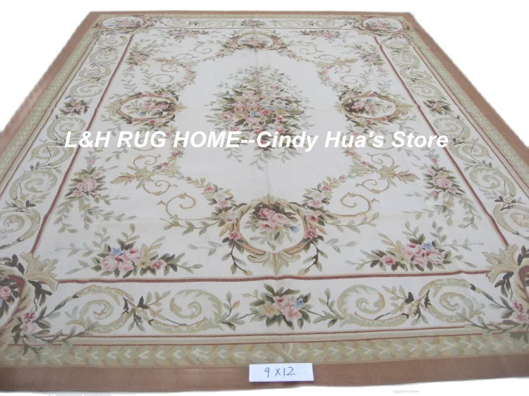 

Бесплатная доставка 9 'x 12' Aubusson коврики шерстяные коврики Aubusson тканые коврики красивый дизайн